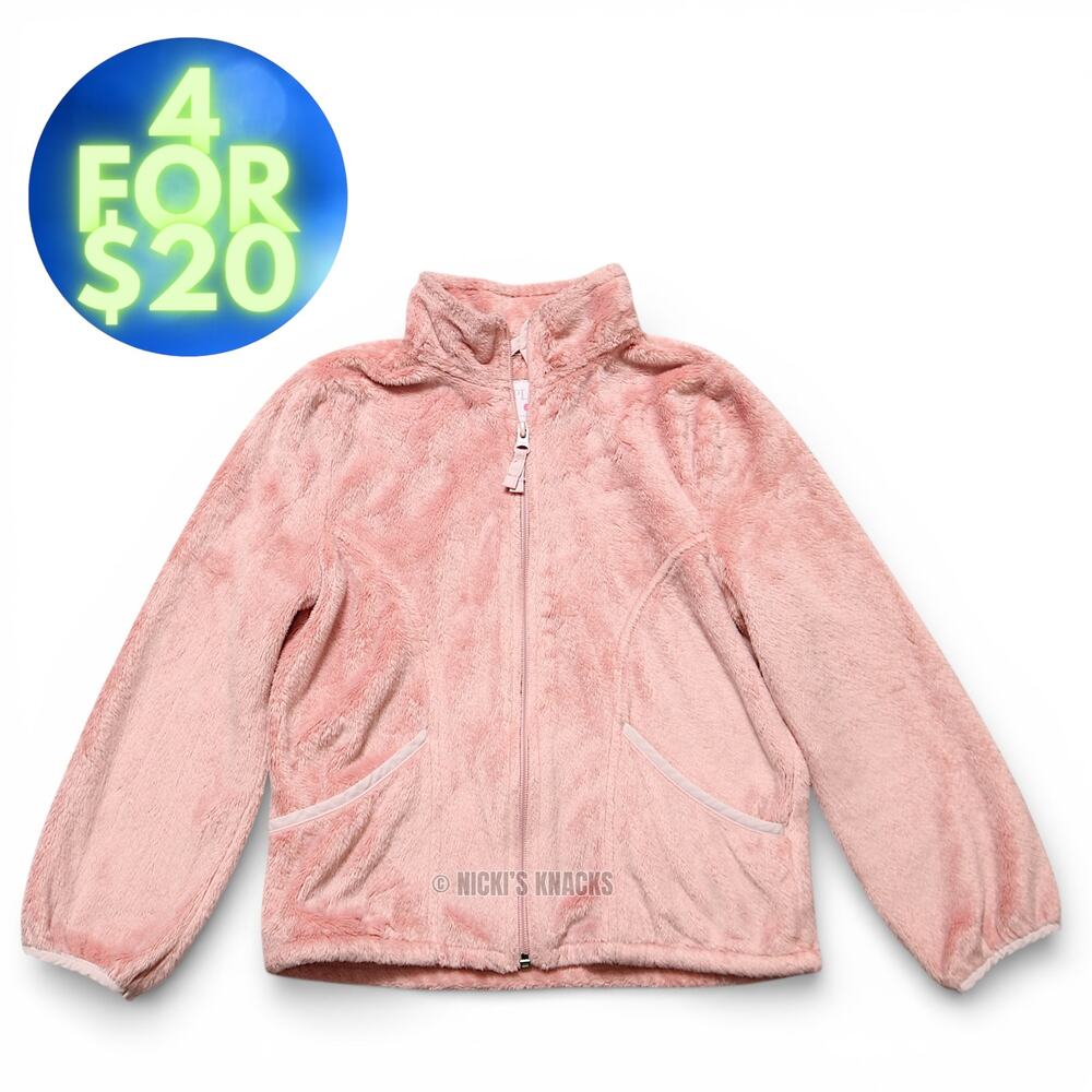 The Children's Place Girls Light Pink Faux Fur Full Zip Sweatshirt Size M 7/8